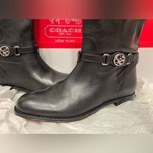 BRAND NEW COACH Vintage Tall Black Mysie Calf Heeled Women's Leather Boots NIB